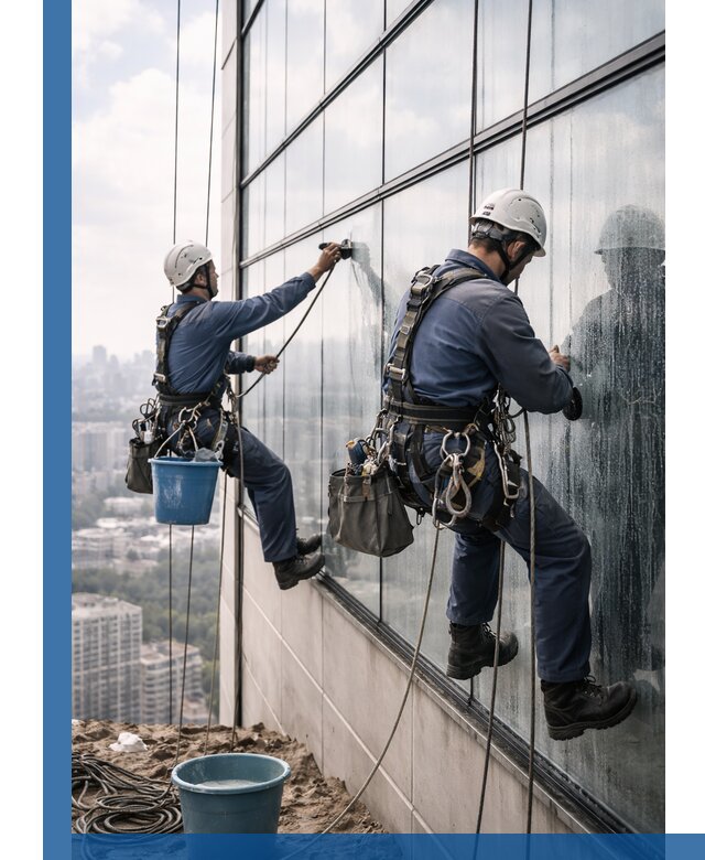 Профессиональная мойка фасадных окон альпинистами в Белогорске