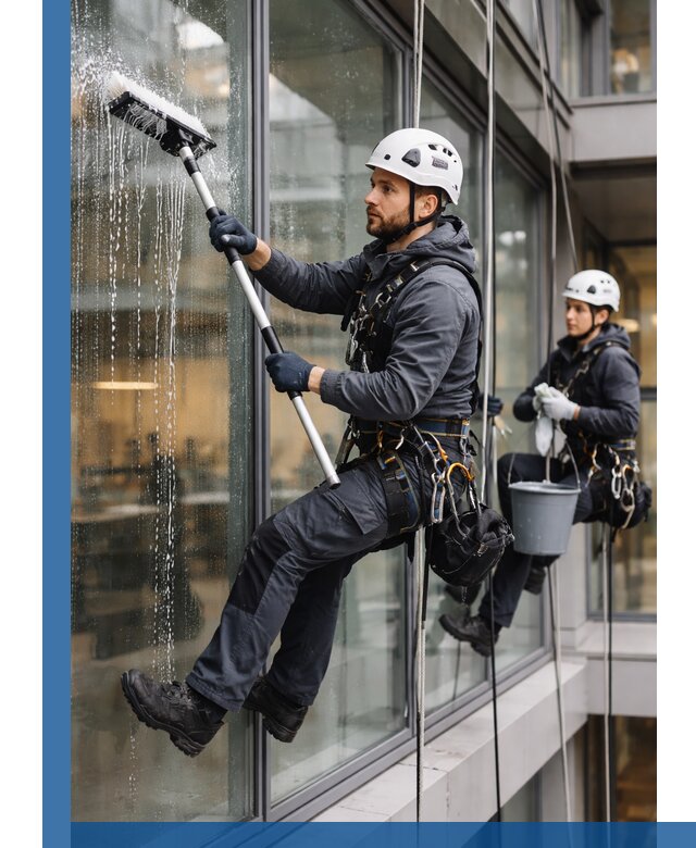 Профессиональная мойка витражей промышленными альпинистами в Белогорске