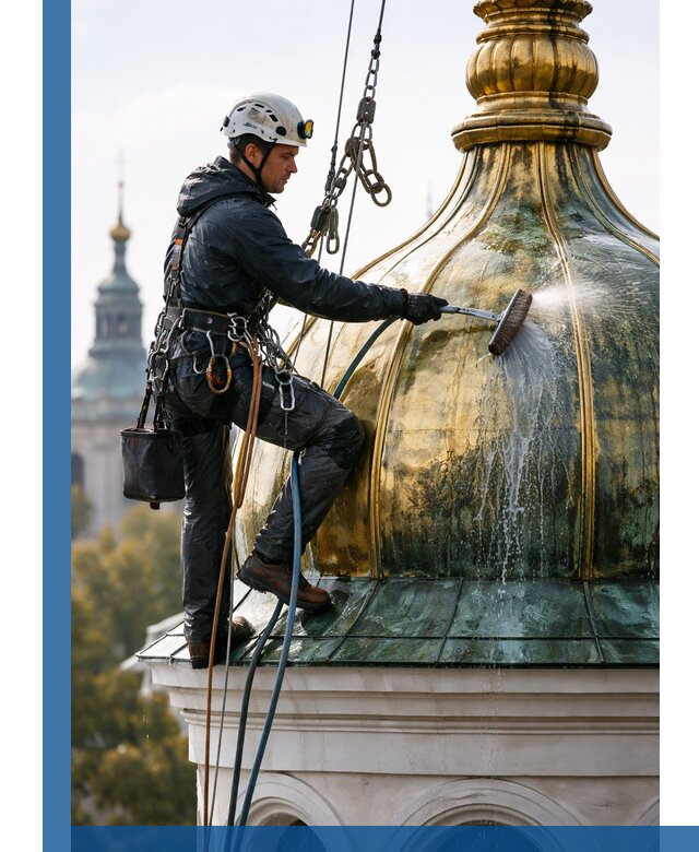 Профессиональная мойка куполов и шпилей высотными альпинистами в Белогорске