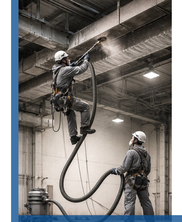 Обеспыливание потолочных конструкций в Белогорске промышленным альпинизмом