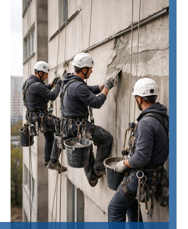 Ремонт бетонных элементов фасада в Белогорске от 2551 р. | ВЫСОТНИК-Бгк