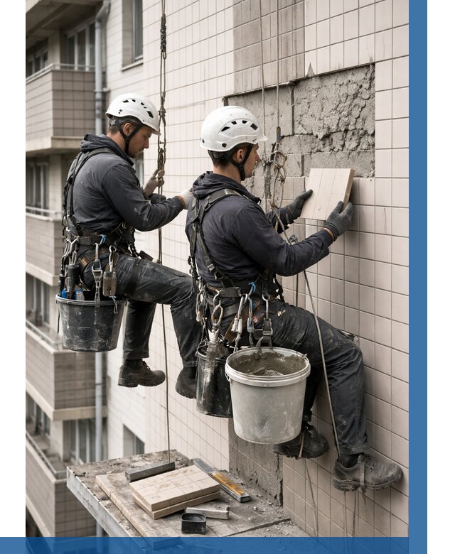 Ремонт облицовки фасада плиткой в Белогорске от 1836 р. | ВЫСОТНИК-Бгк