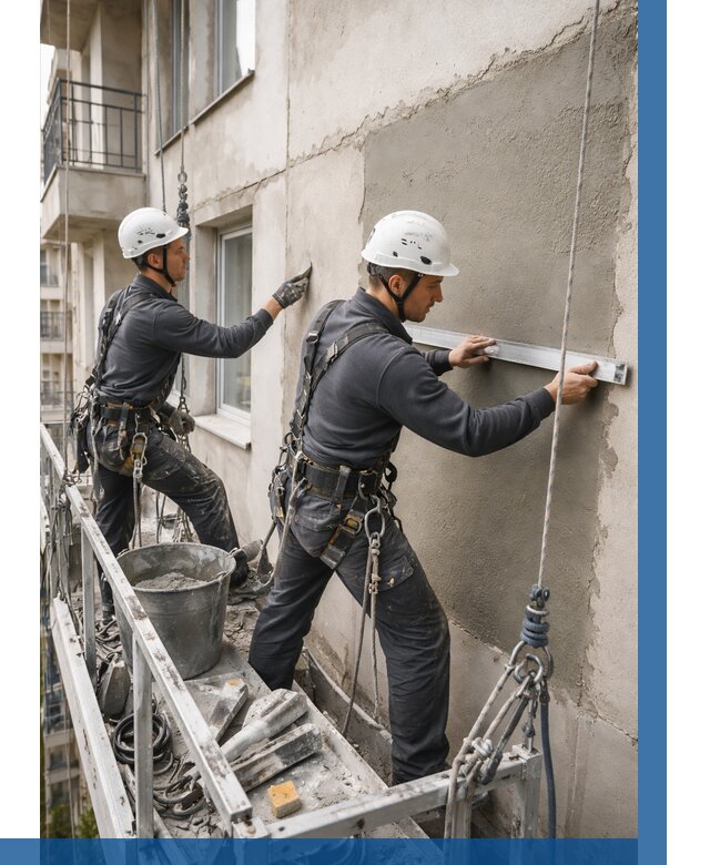 Штукатурка фасада на высоте в Белогорске от 918 р. | ВЫСОТНИК-Бгк