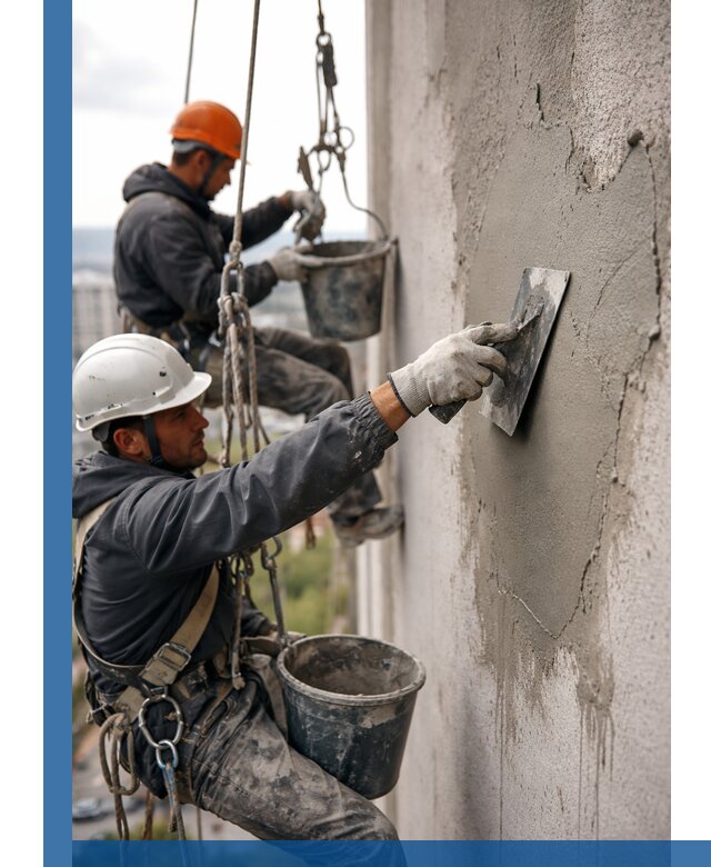 Штукатурка фасада на высоте в Белогорске профессиональные работы