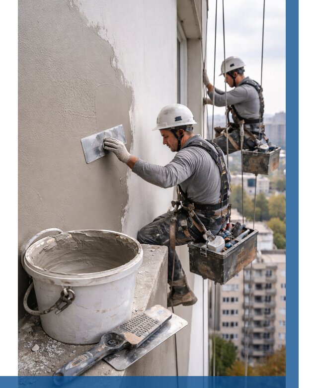 Шпаклевка фасада на высоте в Белогорске от 714 р. | ВЫСОТНИК-Бгк