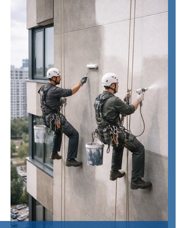 Покраска фасада альпинистами в Белогорске от 306 р. | ВЫСОТНИК-Бгк