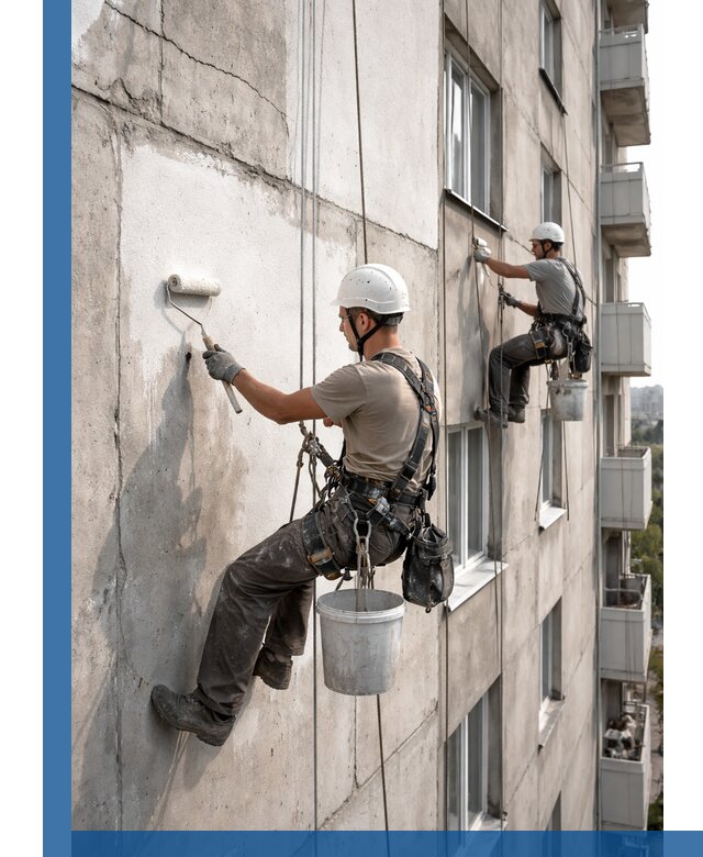 Покраска бетонного фасада в Белогорске для жилых и промышленных объектов