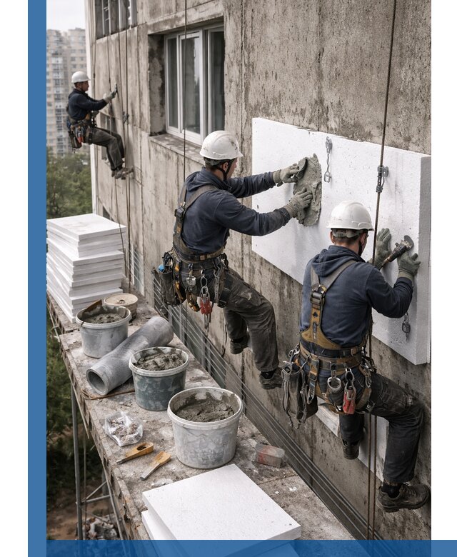 Утепление фасада пенополистиролом в Белогорске под ключ