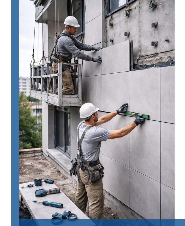 Монтаж керамогранита на фасад в Белогорске под ключ с гарантией качества