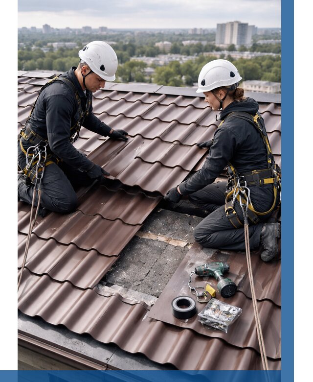 Ремонт металлочерепицы на крыше в Белогорске от 918 р. | ВЫСОТНИК-Бгк