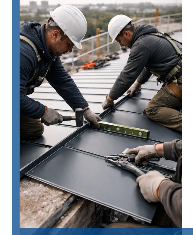 Монтаж фальцевой кровли в Белогорске для промышленных зданий