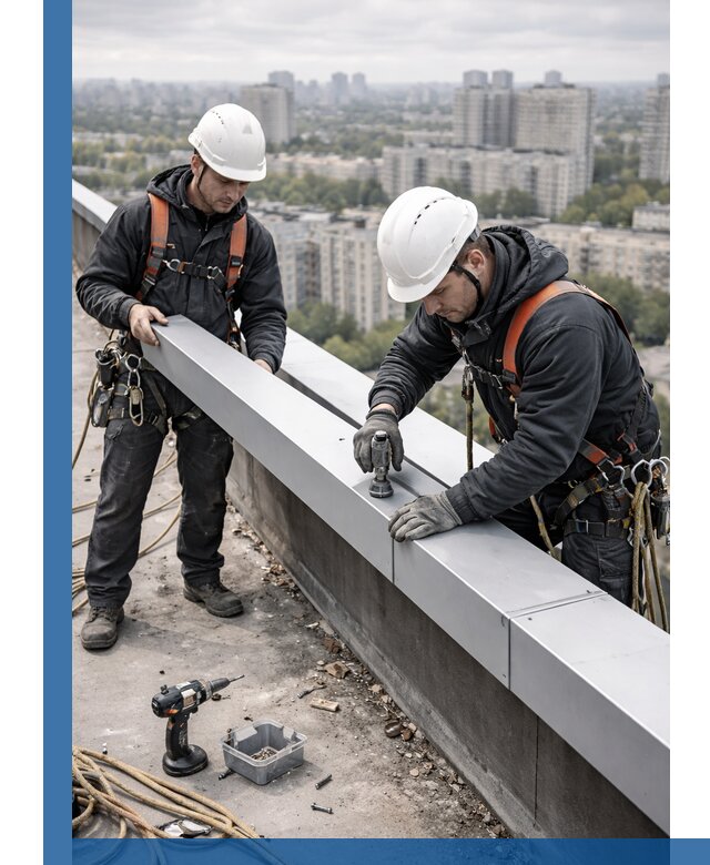 Монтаж парапетных крышек и ограждений кровли в Белогорске