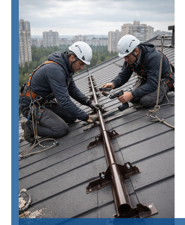 Монтаж снегозадержателей на кровле зданий в Белогорске под ключ