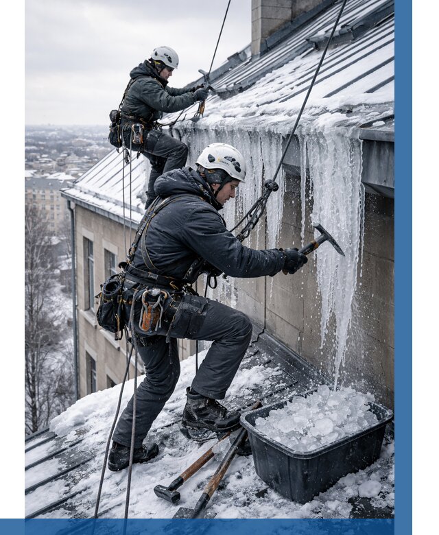 Удаление наледи с кровли в Белогорске от 5611 р. | ВЫСОТНИК-Бгк