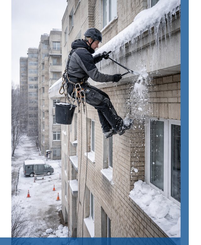 Удаление наледи с карнизов в Белогорске от 357 р. | ВЫСОТНИК-Бгк