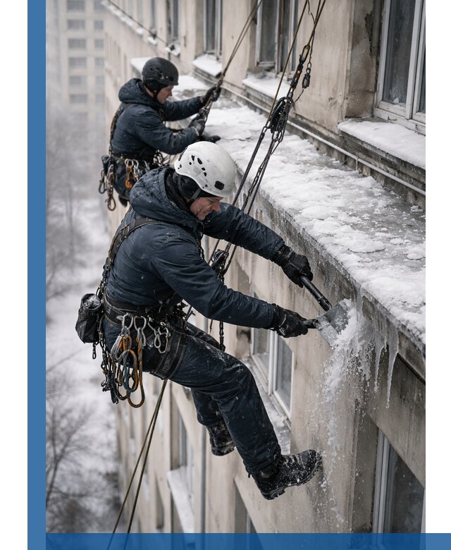 Удаление наледи и сосулек с карнизов в Белогорске профессионально