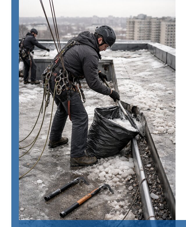 Аварийная очистка кровли в Белогорске от промальпинистов