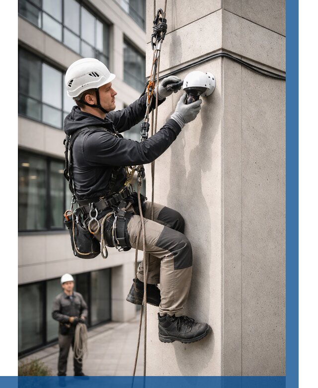 Монтаж камер видеонаблюдения на фасаде в Белогорске от 8672 р.-ВЫСОТНИК-Бгк