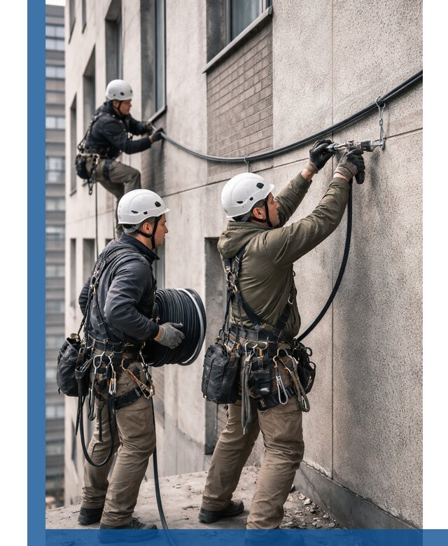 Прокладка кабеля по фасаду в Белогорске, профессиональный монтаж