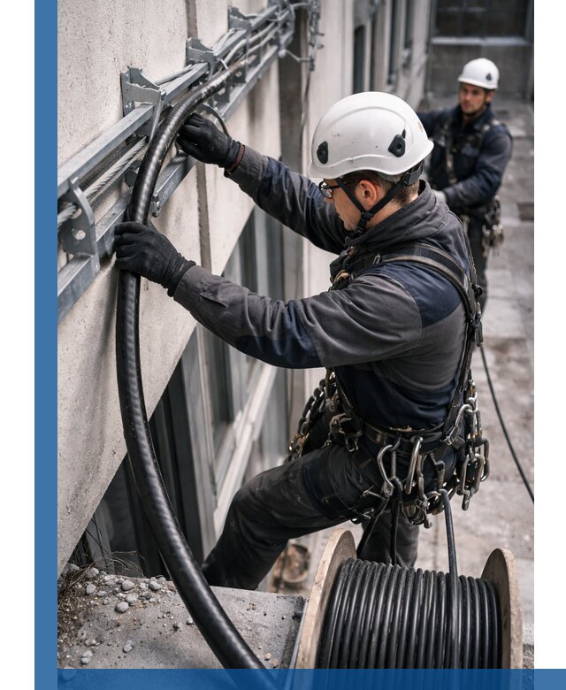 Протяжка кабеля питания на высоте в Белогорске с гарантией безопасности и качества