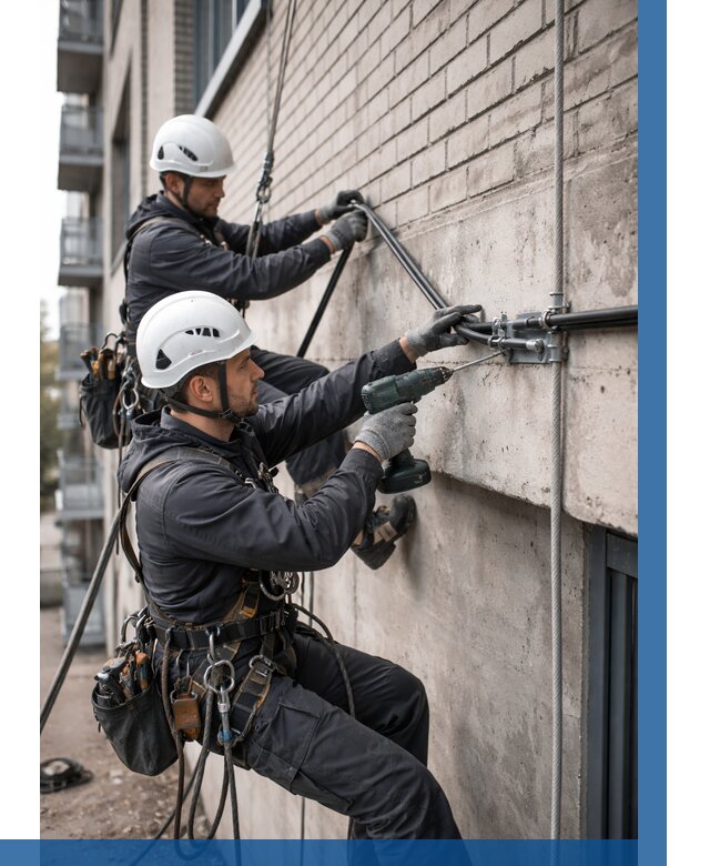 Крепление кабеля на фасаде в Белогорске от 357 р. | ВЫСОТНИК-Бгк