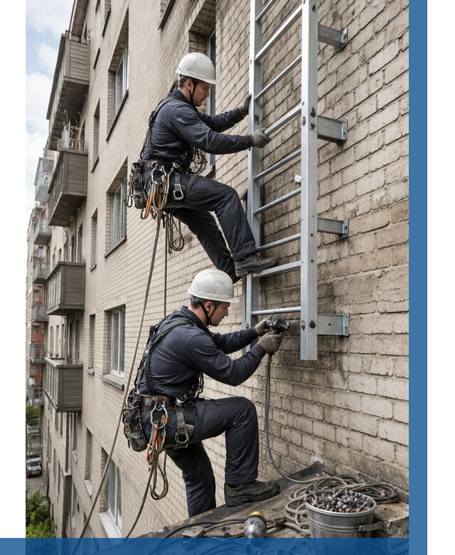 Монтаж пожарной лестницы в Белогорске от 25505 р заказать у ВЫСОТНИК-Бгк