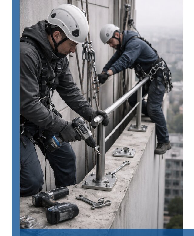 Монтаж перил на высоте в Белогорске для жилых и промобъектов