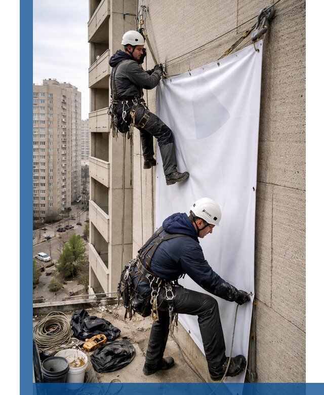 Профессиональный монтаж баннеров на фасаде в Белогорске