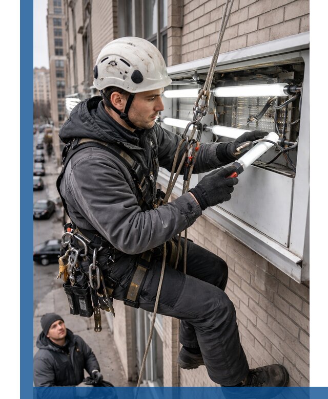 Профессиональная замена ламп в наружной вывеске в Белогорске