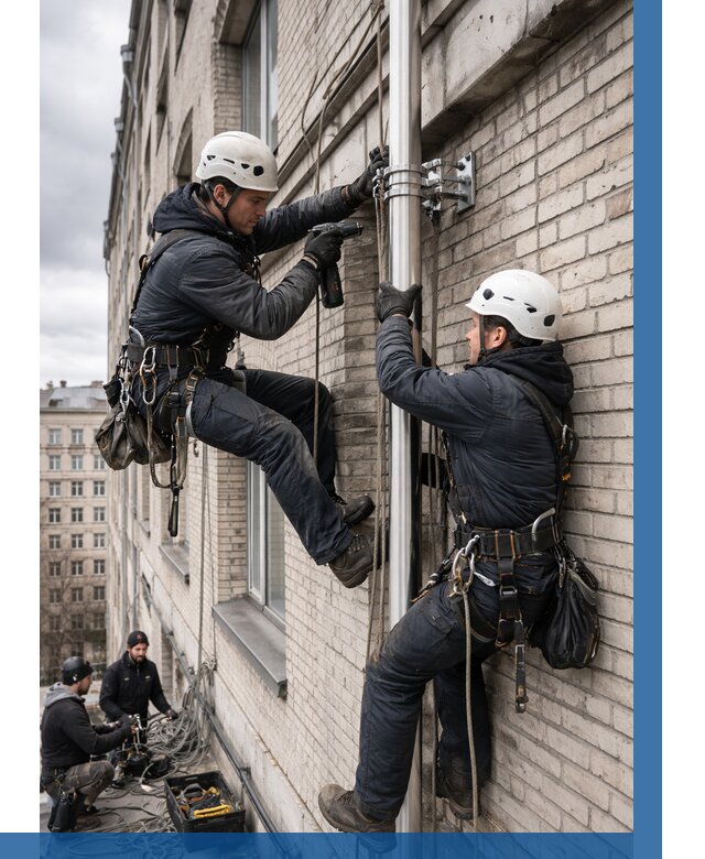 Монтаж флагштока на здании в Белогорске от 6631 р. | ВЫСОТНИК-Бгк