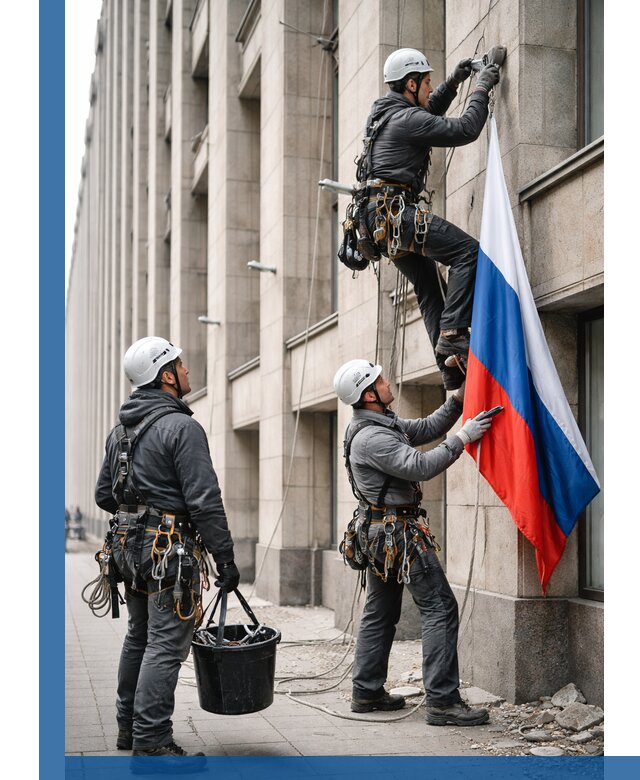 Профессиональная установка флагов на фасаде в Белогорске