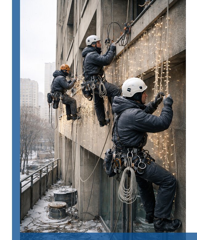 Монтаж новогодней иллюминации и украшение фасадов в Белогорске