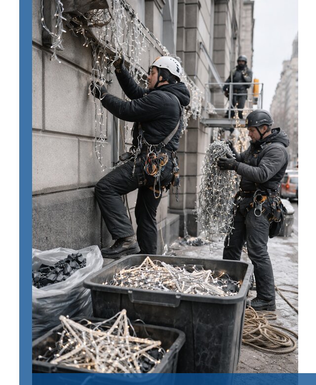 Демонтаж новогоднего оформления и гирлянд в Белогорске