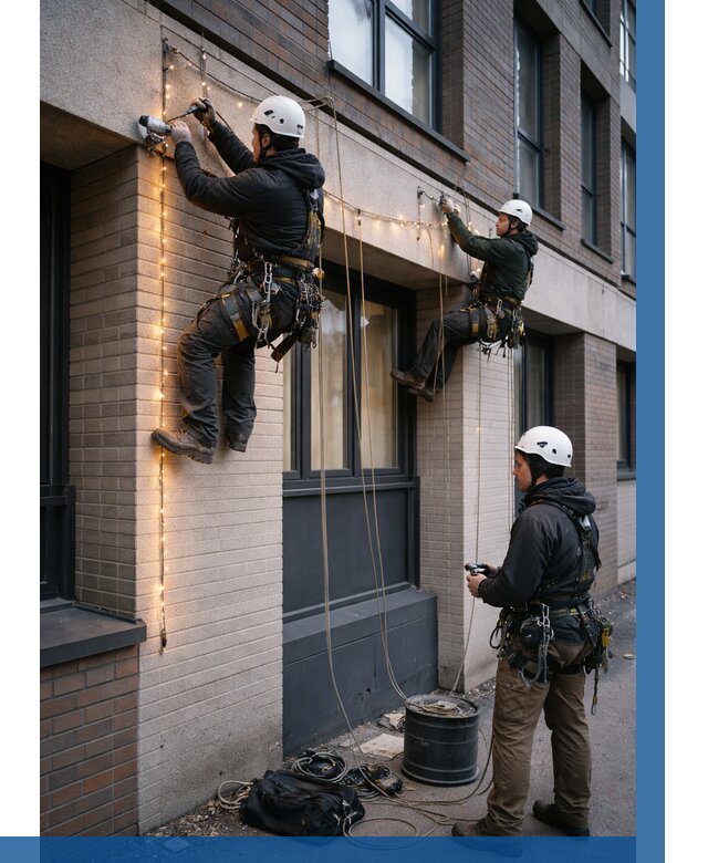 Монтаж гирлянд на фасаде в Белогорске от 3571 р. | ВЫСОТНИК-Бгк