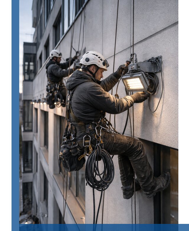 Монтаж фасадного освещения в Белогорске установка и подключение