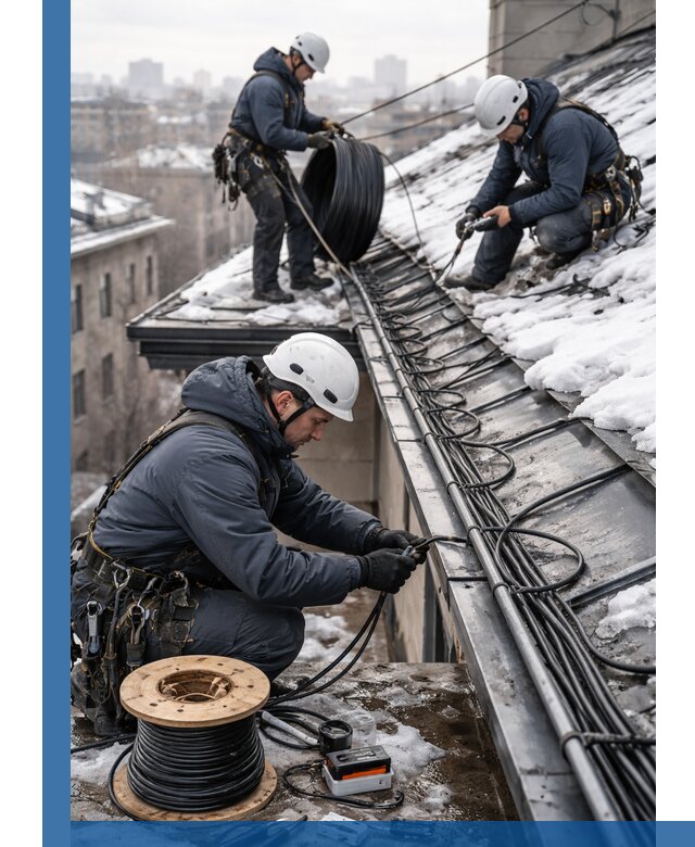 Монтаж греющего кабеля на кровле в Белогорске под ключ
