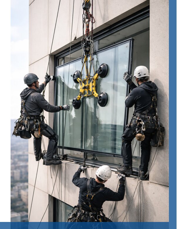 Монтаж стеклопакетов на высоте в Белогорске от 3265 р. | ВЫСОТНИК-Бгк