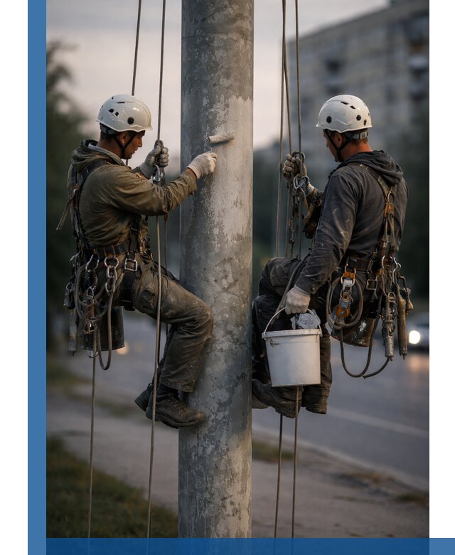 Покраска опор освещения и антикоррозийная защита в Белогорске