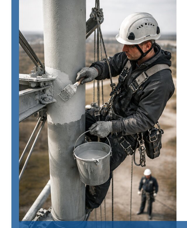 Покраска мачт связи в Белогорске промышленными альпинистами