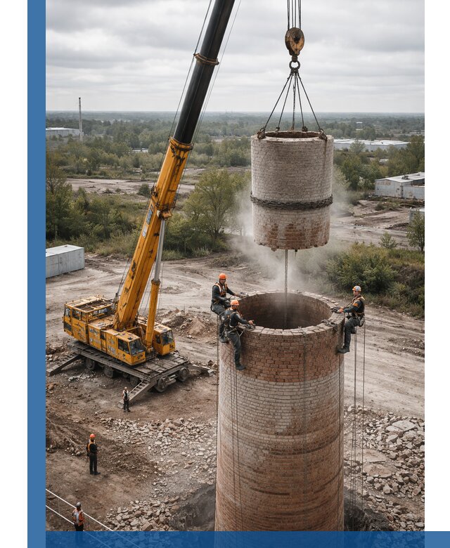 Демонтаж дымовой трубы в Белогорске с гарантиями безопасности