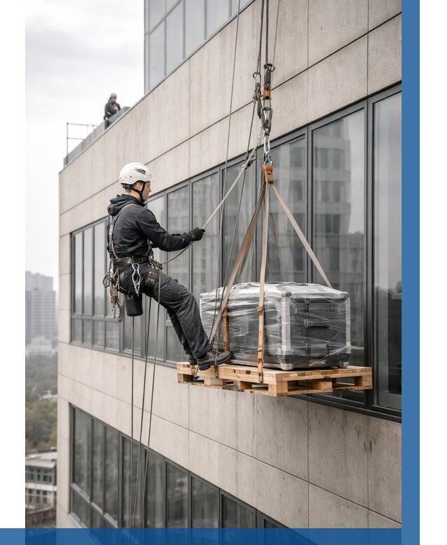 Спуск груза по фасаду в Белогорске от 3571 р. | ВЫСОТНИК-Бгк