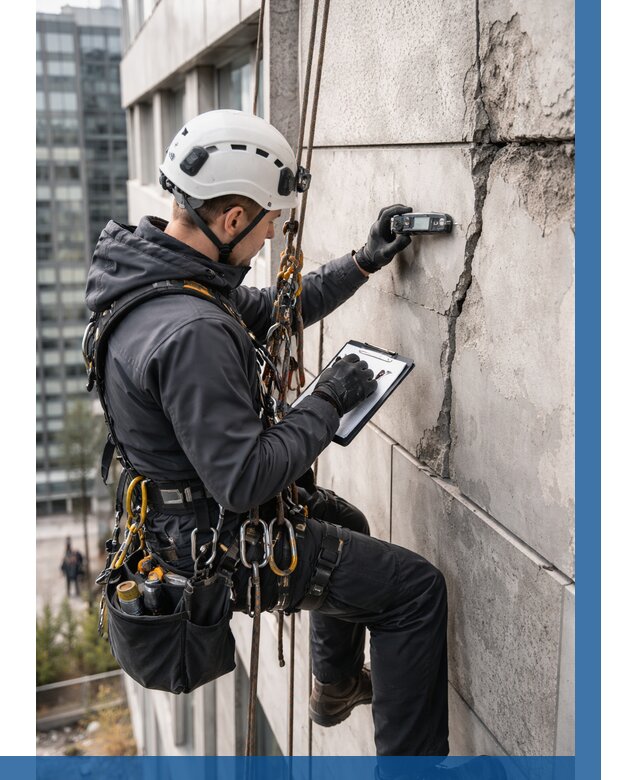 Обследование фасада альпинистами в Белогорске от 122 р. | ВЫСОТНИК-Бгк