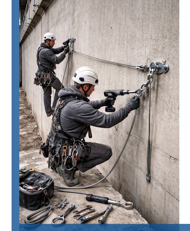 Монтаж анкерных линий высотной безопасности в Белогорске